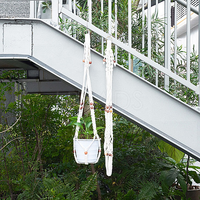 2Pcs Handmade Macrame Polyester with Wood Bead Plant Hanger AJEW-HS0001-47A-1