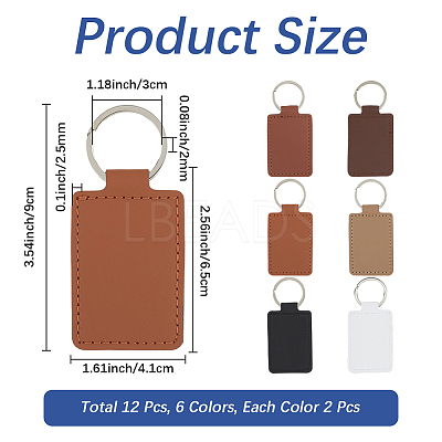 12Pcs 6 Colors Rectangle Imitation Leather Pendant Keychains KEYC-CL0001-55-1