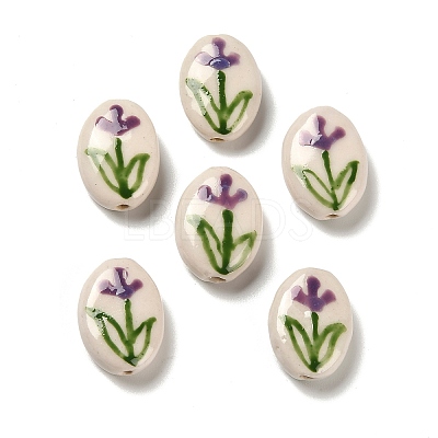 Flower Theme Printed Handmade Porcelain Beads LAMP-D303-06E-04-1