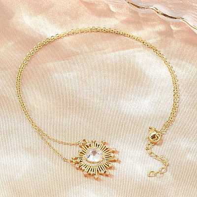 Brass Pave Clear Cubic Zirconia and Glass Heart Pendant Necklaces KK-CBA4547-11G-1