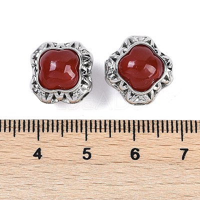 Brass Pave Natural Carnelian(Dyed & Heated) Beads KK-U043-38P-01-1