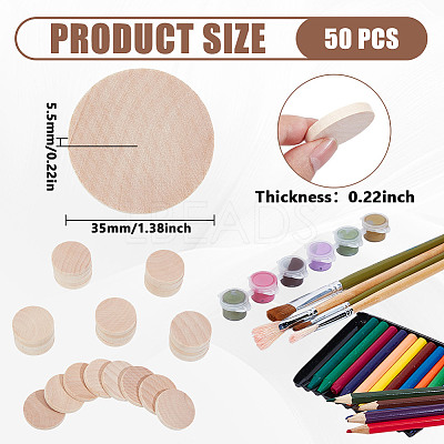Unfinished Wooden Flat Round Cutouts WOOD-WH0050-042A-1