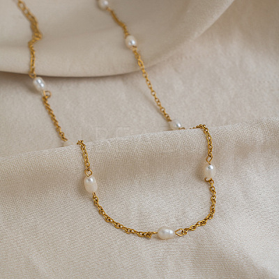 304 Stainless Steel and Imitation Pearl Beaded Chain Necklaces for Women HP4022-1