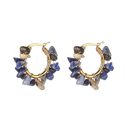 Natural Gemstone Chips Braided Hoop Earrings EJEW-JE04940-1