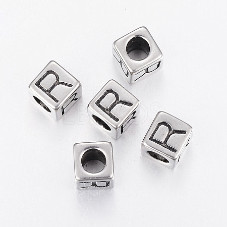 304 Stainless Steel Large Hole Letter European Beads STAS-H428-01AS-R-1