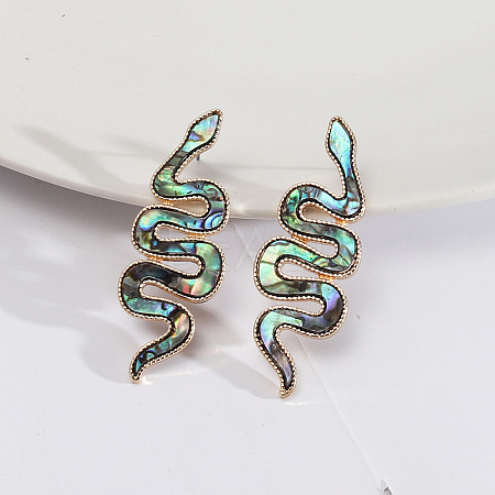 Stylish Leather Abalone Shell Snake Earrings for Women - Long and Unique Personality Jewelry ST2731678-1