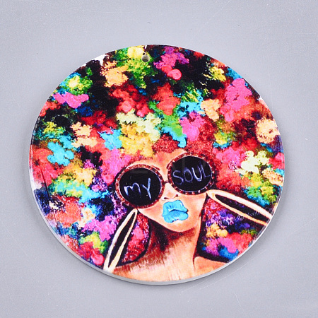 Printed Wooden Big Pendants WOOD-S048-25-1