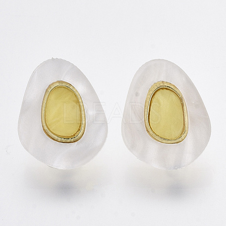 Golden Plated Alloy Enamel Stud Earrings EJEW-N009-06C-1