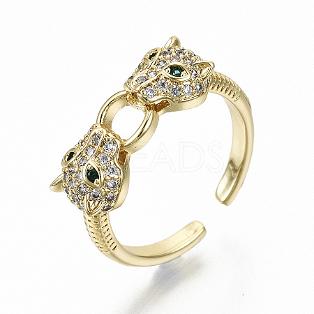 Brass Micro Pave Clear Cubic Zirconia Cuff Rings X-RJEW-S044-076-NF-1