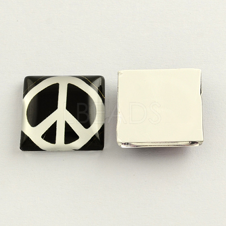 Peace Sign Photo Glass Square Cabochons X-GGLA-S022-10mm-03K-1