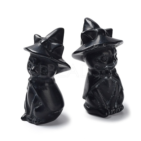 Natural Obsidian Witch Cat Sculpture DJEW-PW0013-03B-1