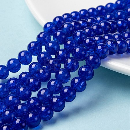 Spray Painted Blue Crackle Glass Round Beads Strands X-CCG-Q001-8mm-14-1