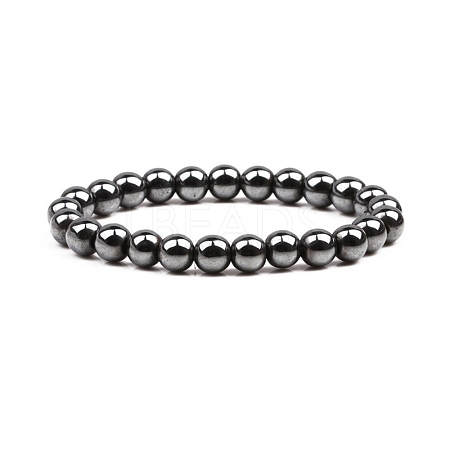 Non-magnetic Synthetic Hematite Beaded Stretch Bracelet PW-WG98097-03-1
