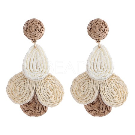 Flower Brass Raffia Dangle Stud Earrings FS-WGB7A43-06-1