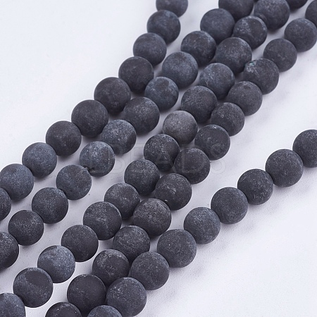 Natural Black Stone Bead Strands G-R193-01-8mm-1