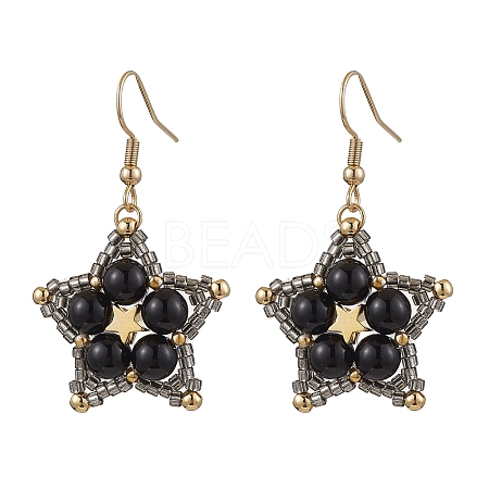 Natural Black Onyx Dangle Earrings EJEW-JE06238-01-1