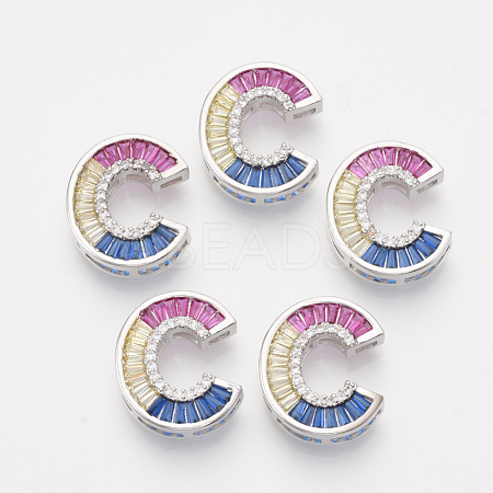 Brass Cubic Zirconia Slide Charms ZIRC-S063-01C-P-1