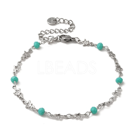 Brass Star Link Chain Bracelets BJEW-L685-01P-1