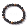 2Pcs 2 Styles Natural Lava Rock & Tiger Eye Round Beaded Stretch Bracelet Sets for Women Men BJEW-JB12248-3