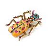 Beetles Enamel Pin with Rhinestone JEWB-P016-06AG-02-3
