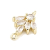 Brass Pave Clear Cubic Zirconia Leaf Links Connector Charms KK-Z061-02G-01-2