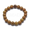 Natural Wood Lace Stone Bead Stretch Bracelets BJEW-K212-A-041-2