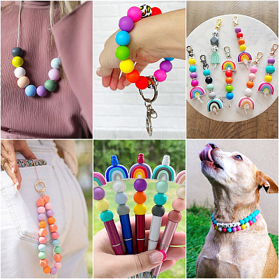 40Pcs 4 Colors Round Silicone Focal Beads SIL-TAD0001-02G-1