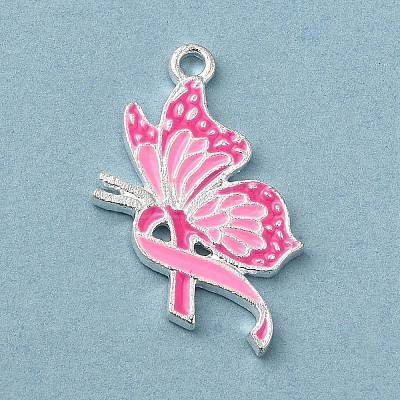 Breast Cancer Pink Awareness Ribbon Theme Alloy Enamel Pendants ENAM-A147-01D-1