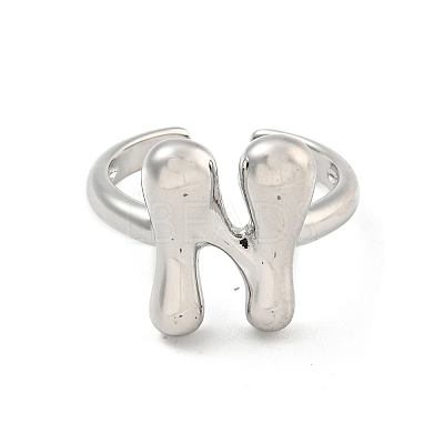 Brass Letter Open Cuff Rings for Women RJEW-G313-01N-P-1