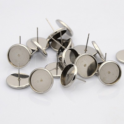 Tarnish Resistant 304 Stainless Steel Flat Round Stud Earring Settings STAS-N019-21-14mm-1