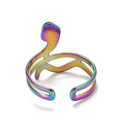 Rainbow Color Ion Plating(IP) 304 Stainless Steel Snake Chunky Open Cuff Ring for Women RJEW-A005-38MC-1