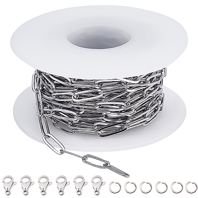 5M 304 Stainless Steel Paperclip Chains wih 50Pcs Open Jump Rings with 20Pcs  Lobster Claw Clasps FIND-SC0012-58-1