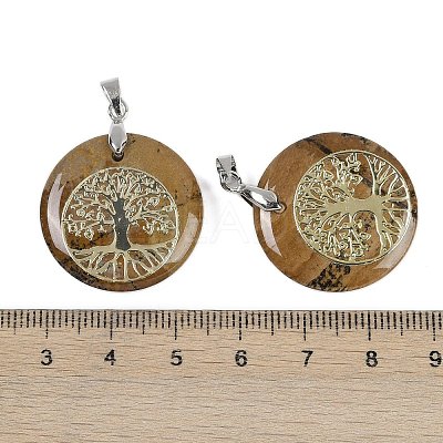 Natural Picture Jasper Flat Round Pendants G-Q188-01P-11-1
