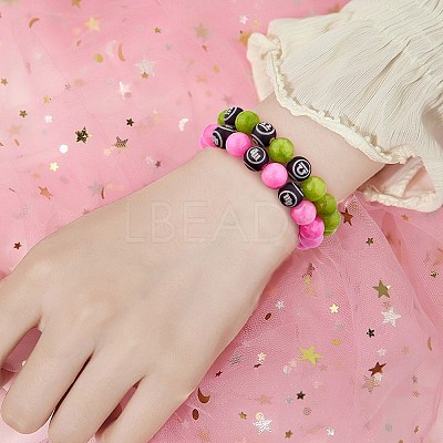 Green Yellow Natural Yellow Jade Round Beaded Stretch Bracelet BJEW-SW00077-06-1