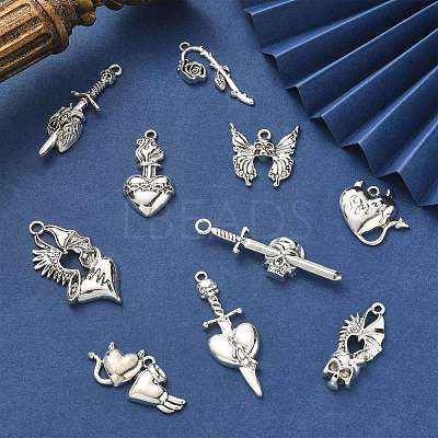50Pcs 10 Styles Gothic Tibetan Style Alloy Pendants TIBEP-CJ0002-53-1