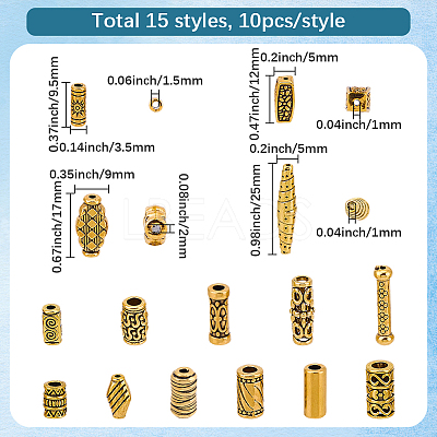 150Pcs 15 Styles Tibetan Style Alloy Beads FIND-SC0023-87-1