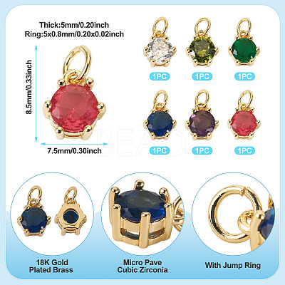 6Pcs 6 Colors Brass Pave Cubic Zirconia Pendants KK-TA0002-15-1