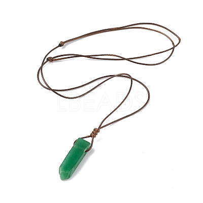 Natural Green Aventurine Nugget Pendant Necklace with Waxed Cord for Women NJEW-F306-01A-1