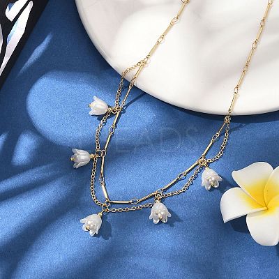 Shell Pearl & Acrylic Flower Bib Pendant Necklaces NJEW-TA00169-1