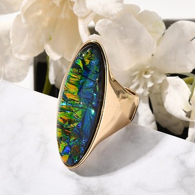 Resin Horse Eye Finger Rings RJEW-R006-01G-02-1