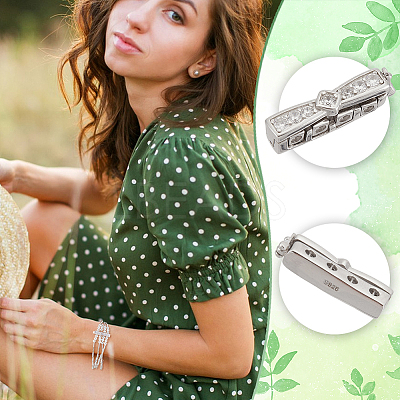 2pcs 925 Sterling Silver Rhinestone Clasps FIND-PH0020-99-1