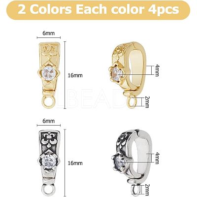 8pcs 2 Colors Brass Micro Pave Cubic Zirconia Donut Bails KK-HS0001-03-1
