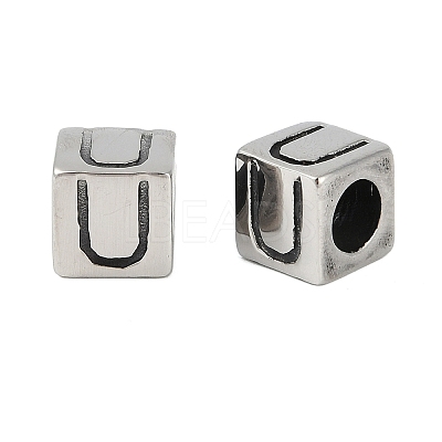 304 Stainless Steel Large Hole Letter European Beads STAS-H428-01AS-U-1