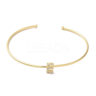 Rack Plating Brass Micro Pave Clear Cubic Zirconia Letter Open Cuff Bangles BJEW-A018-01G-E-1
