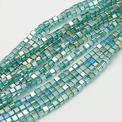 Electroplate Glass Beads Strands X-EGLA-D018-8x8mm-53-1