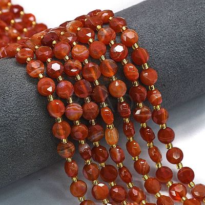 Natural Red Striped Agate/Banded Agate(Dyed & Heated) Beads Strands G-C116-A28-02-1