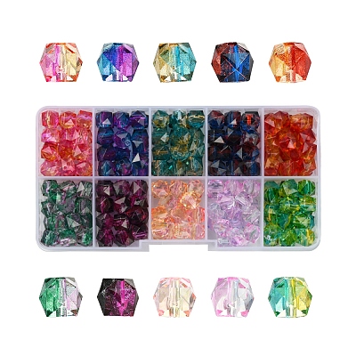 250Pcs 10 Colors Two Tone Transparent Spray Painted Acrylic Beads ACRP-CJ0001-03-1