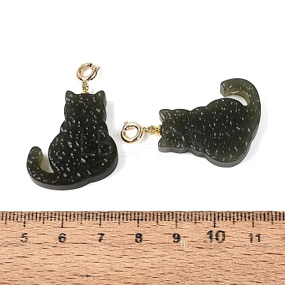 Natural Hetian Jade Cat Shape Pendant Decorations G-N371-09-1