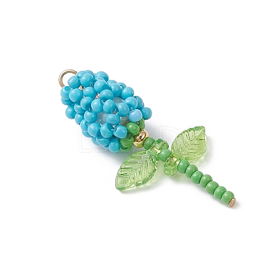 Glass Seed Beaded Rose Pendants PALLOY-MZ00959-06-1