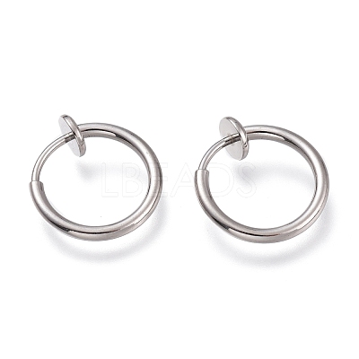 Tarnish Resistant 304 Stainless Steel Retractable Clip-on Hoop Earrings X-STAS-O135-01E-1